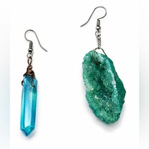 Blue and Green Geode Crystal Earrings